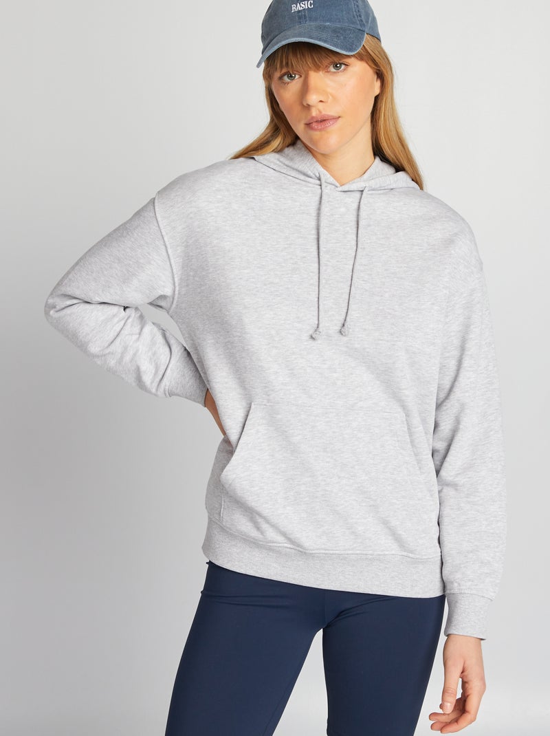 Felpa con cappuccio in tessuto felpato tinta unita GRIGIO - Kiabi