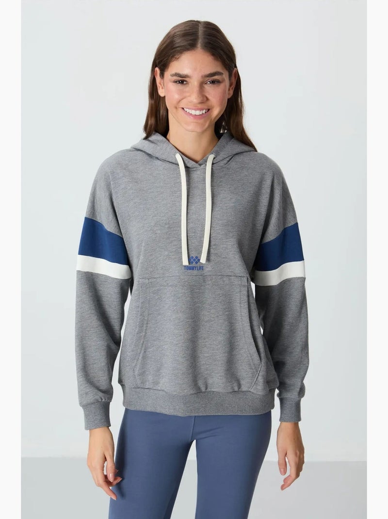 Felpa con cappuccio oversize color block tommy Grigio blu bianco - Kiabi