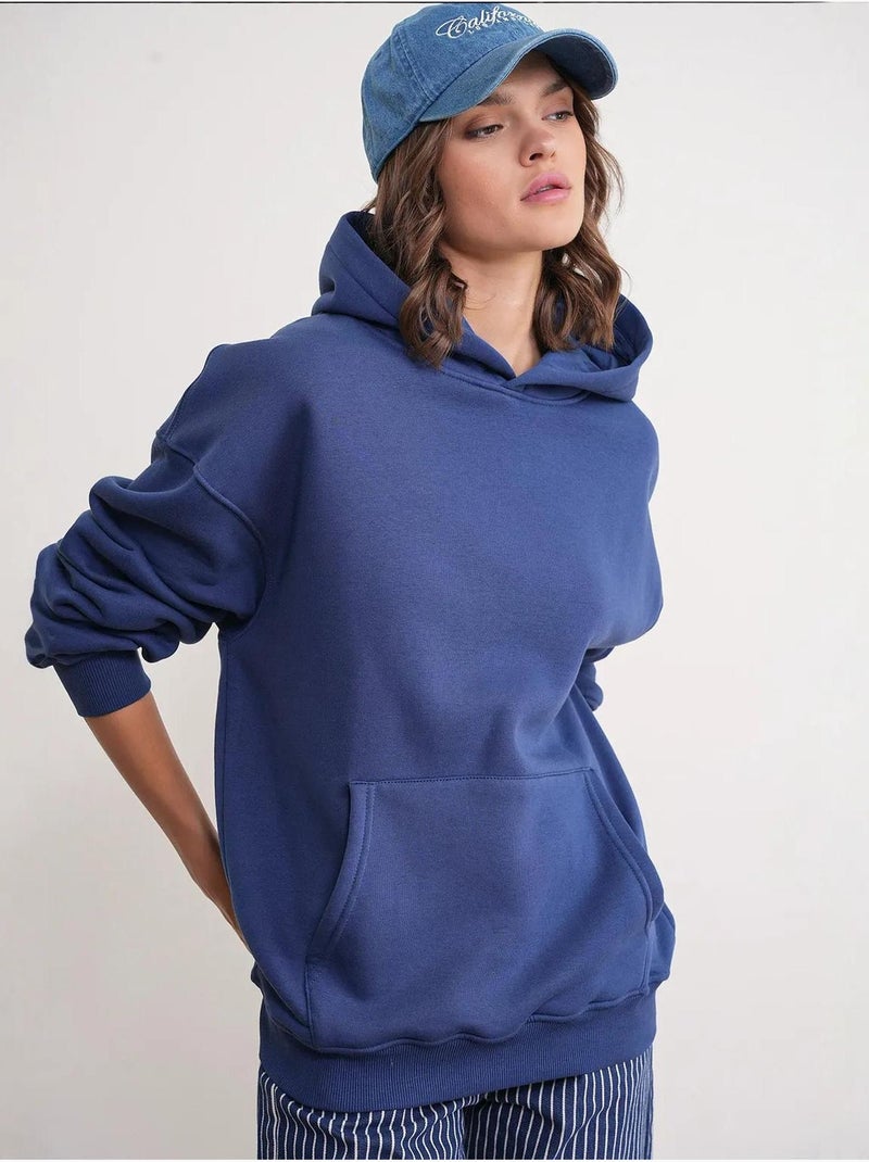 Felpa con cappuccio oversize con tasca mixray Blu marino - Kiabi