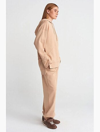 Felpa con cappuccio oversize in cotone con spacco dilvin