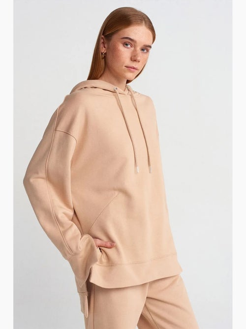 Felpa con cappuccio oversize in cotone con spacco dilvin - Kiabi