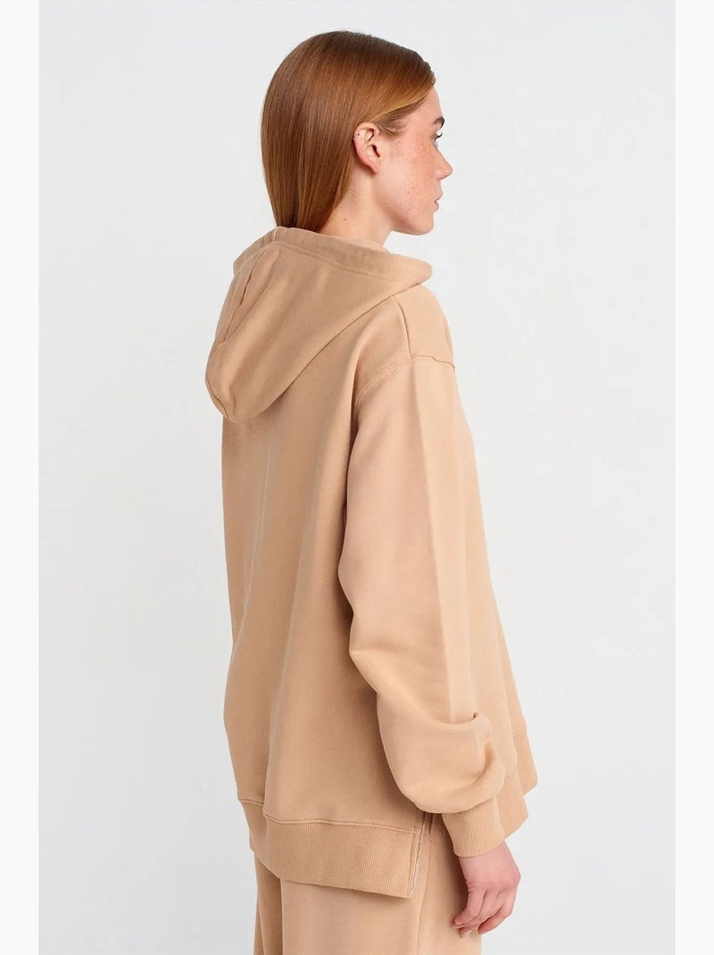 Felpa con cappuccio oversize in cotone con zip frontale dilvin Beige argilla - Kiabi