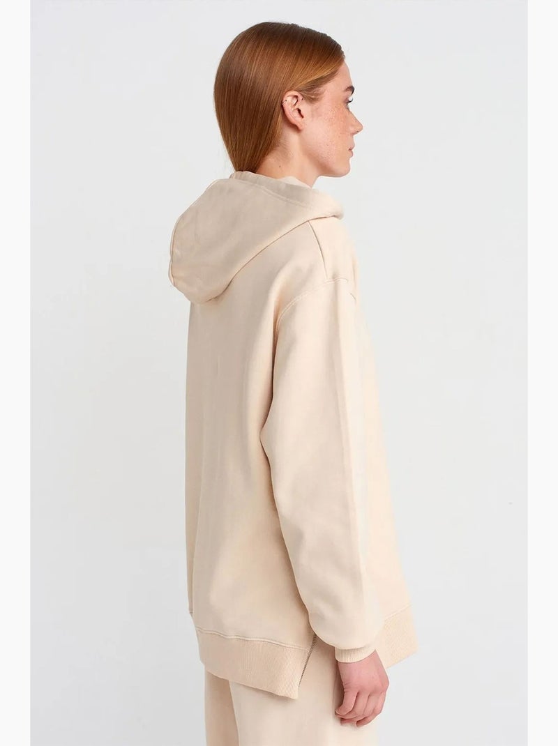 Felpa con cappuccio oversize in cotone con zip frontale dilvin Crema - Kiabi