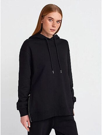 Felpa con cappuccio oversize in cotone con zip frontale dilvin