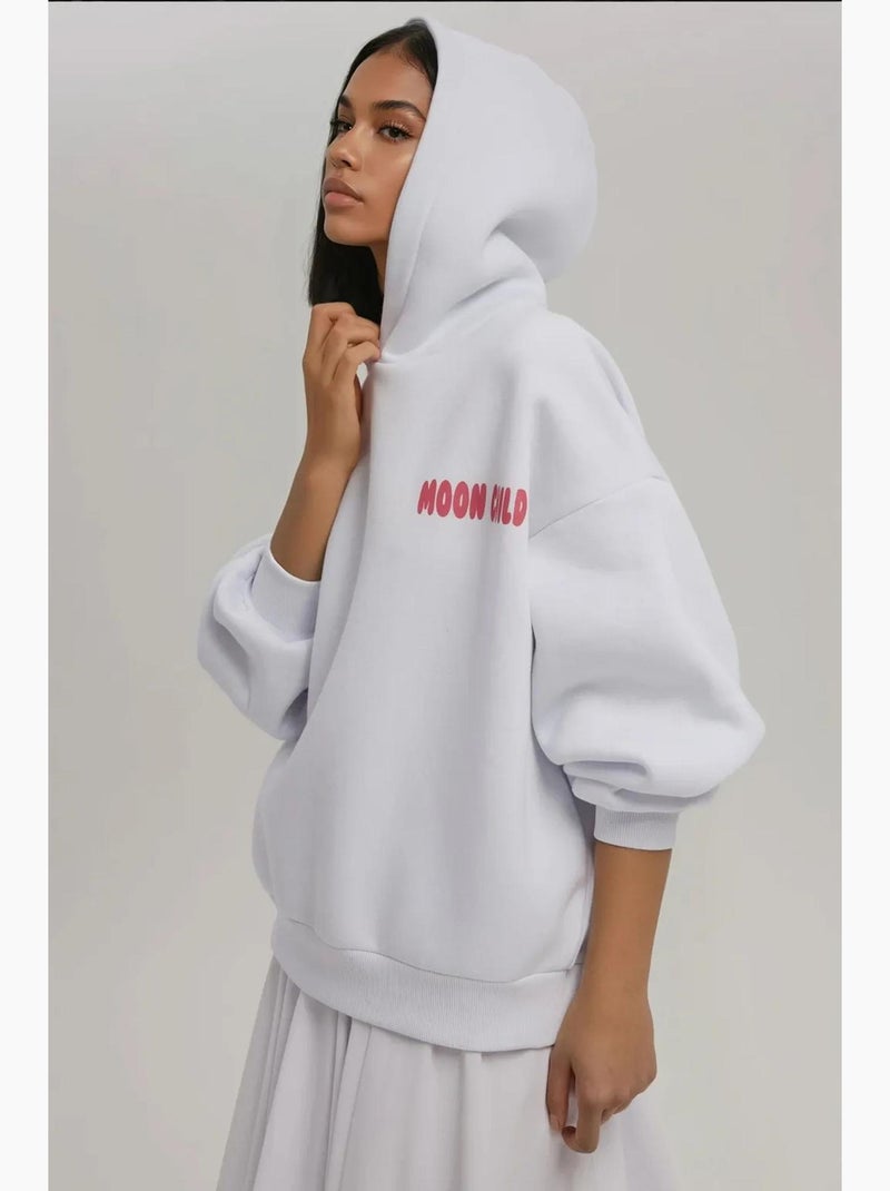 Felpa con cappuccio oversize stampata hiccup Bianco sporco - Kiabi