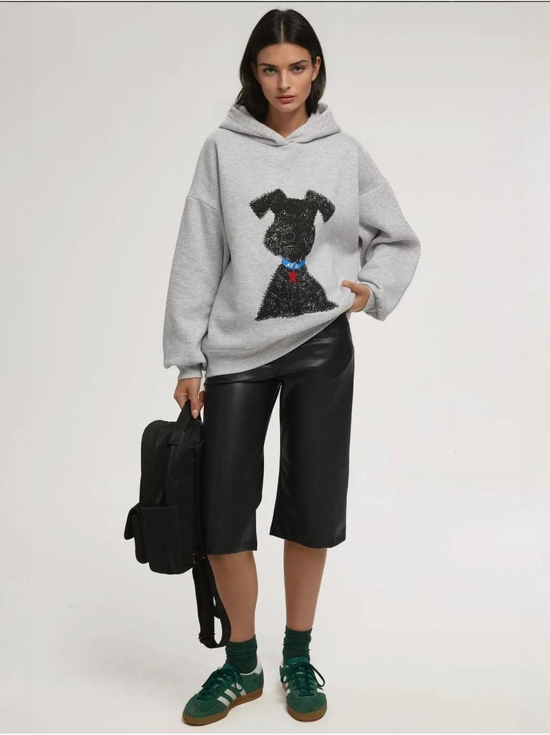 Felpa con cappuccio oversize stampata hiccup Grigio - Kiabi