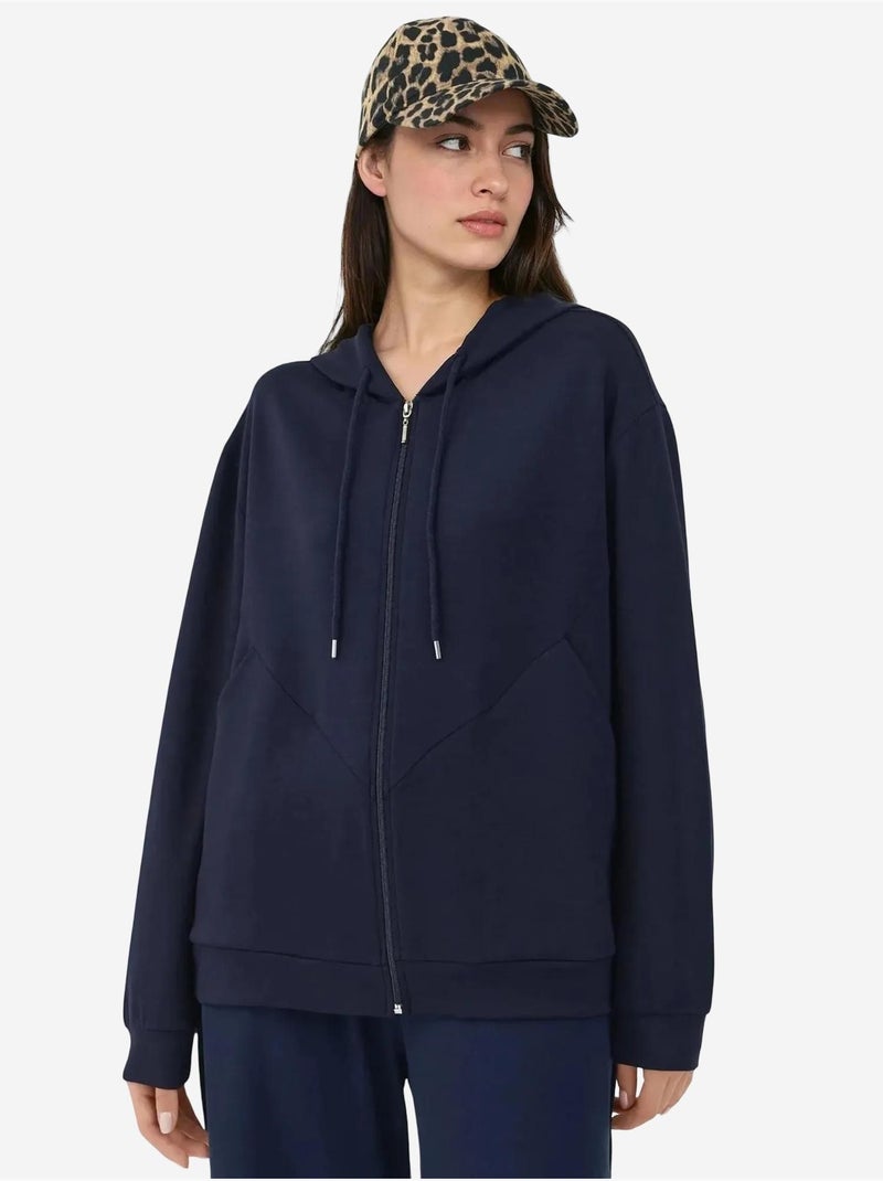 Felpa con cappuccio soft-touch con zip integrale hiccup Blu marino - Kiabi
