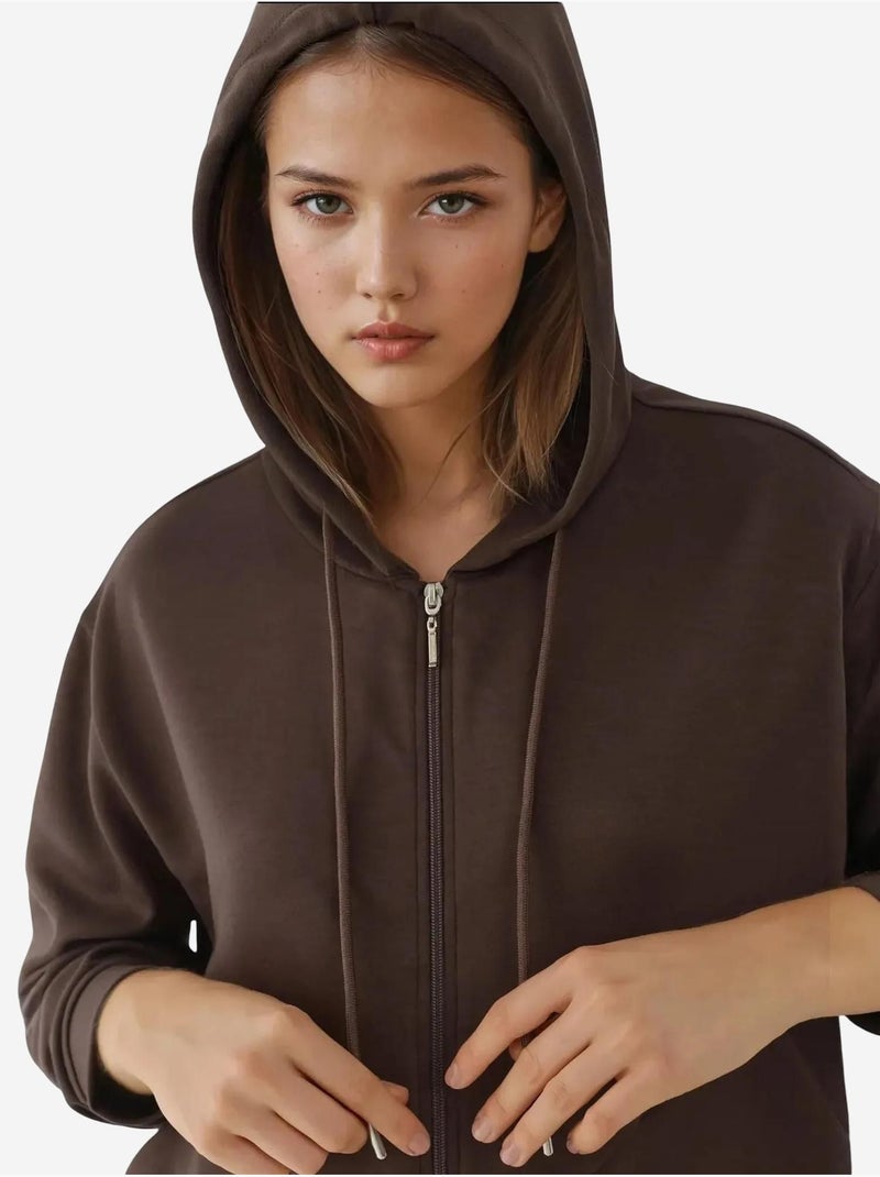 Felpa con cappuccio soft-touch con zip integrale hiccup Marrone chiaro - Kiabi