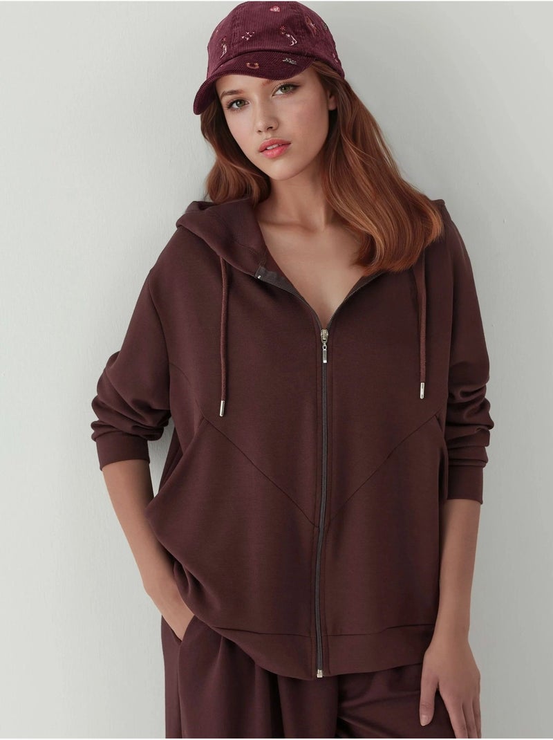 Felpa con cappuccio soft-touch con zip integrale hiccup Marrone scuro - Kiabi