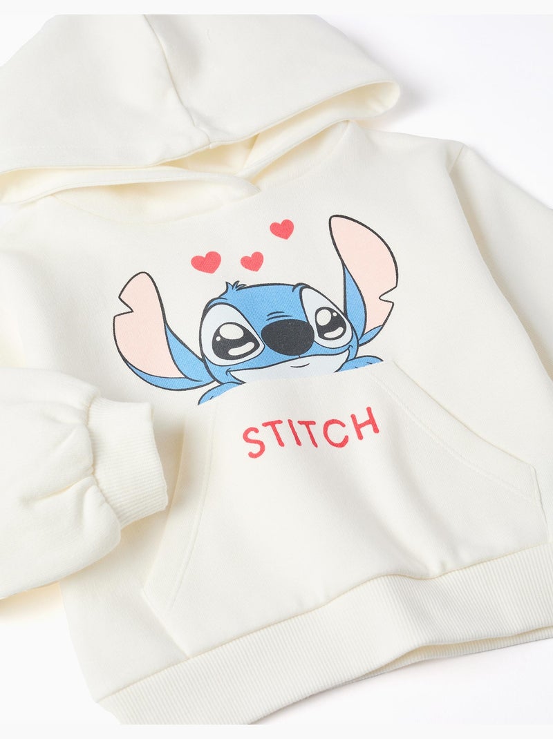 Felpa con cappuccio spazzolata con stampa stitch Bianco - Kiabi