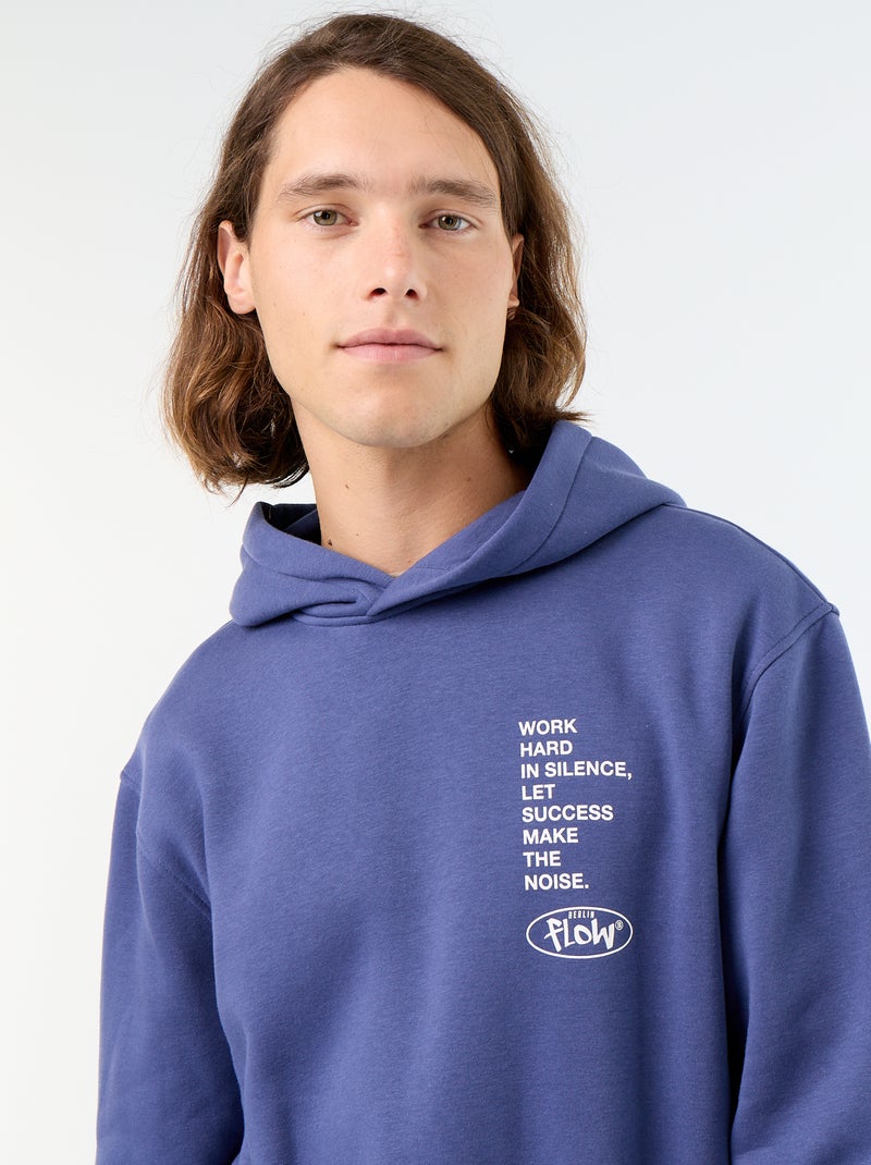 Felpa con cappuccio stampata Blu - Kiabi