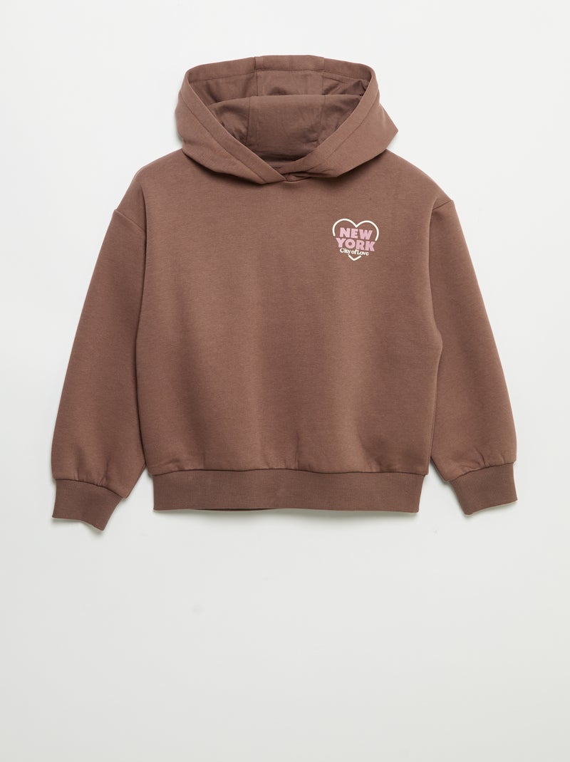 Felpa con cappuccio stampata fronte/retro Marrone - Kiabi