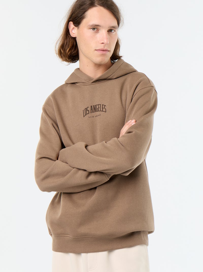 Felpa con cappuccio stampata in felpa garzata Marrone - Kiabi