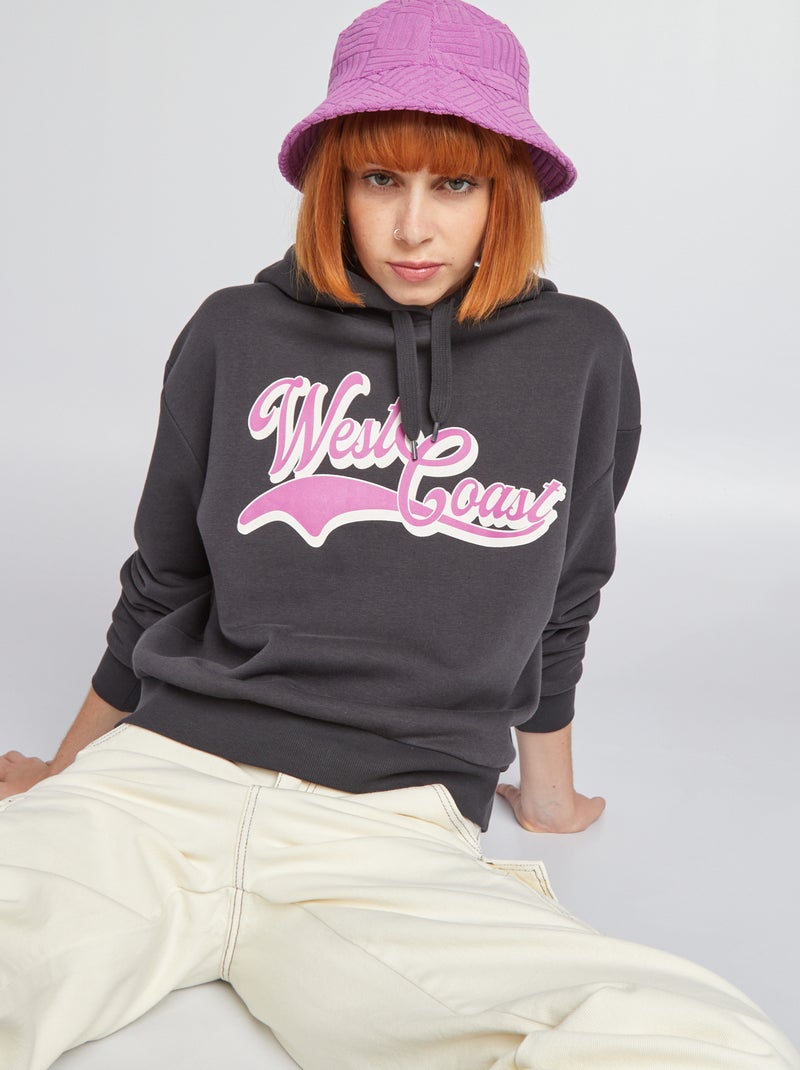 Felpa con cappuccio stile campus NERO - Kiabi