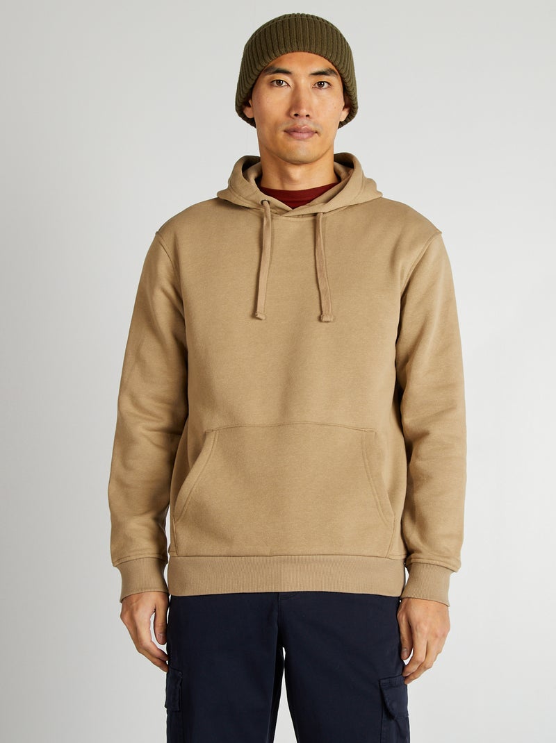 Felpa con cappuccio tinta unita BEIGE - Kiabi