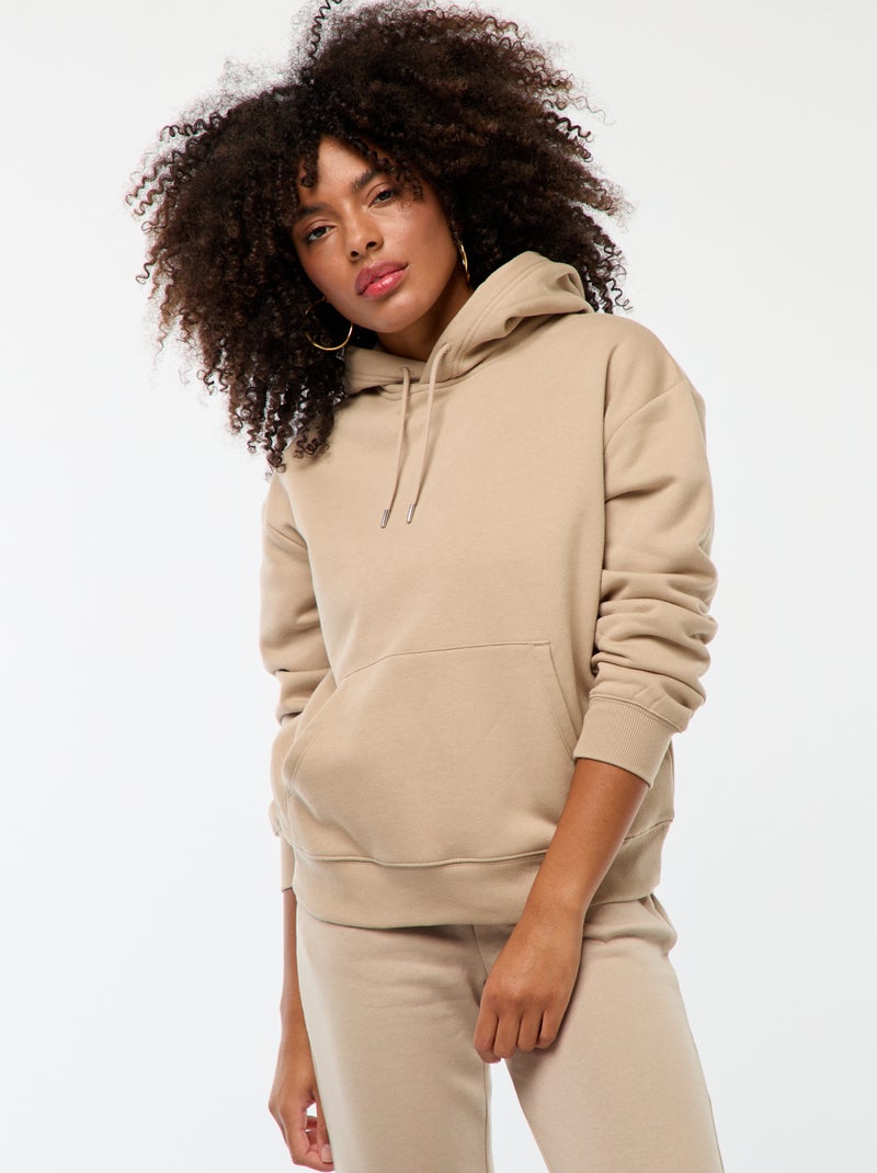 Felpa con cappuccio tinta unita beige - Kiabi