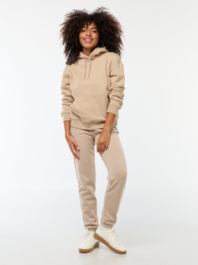 Felpa con cappuccio tinta unita beige - Kiabi