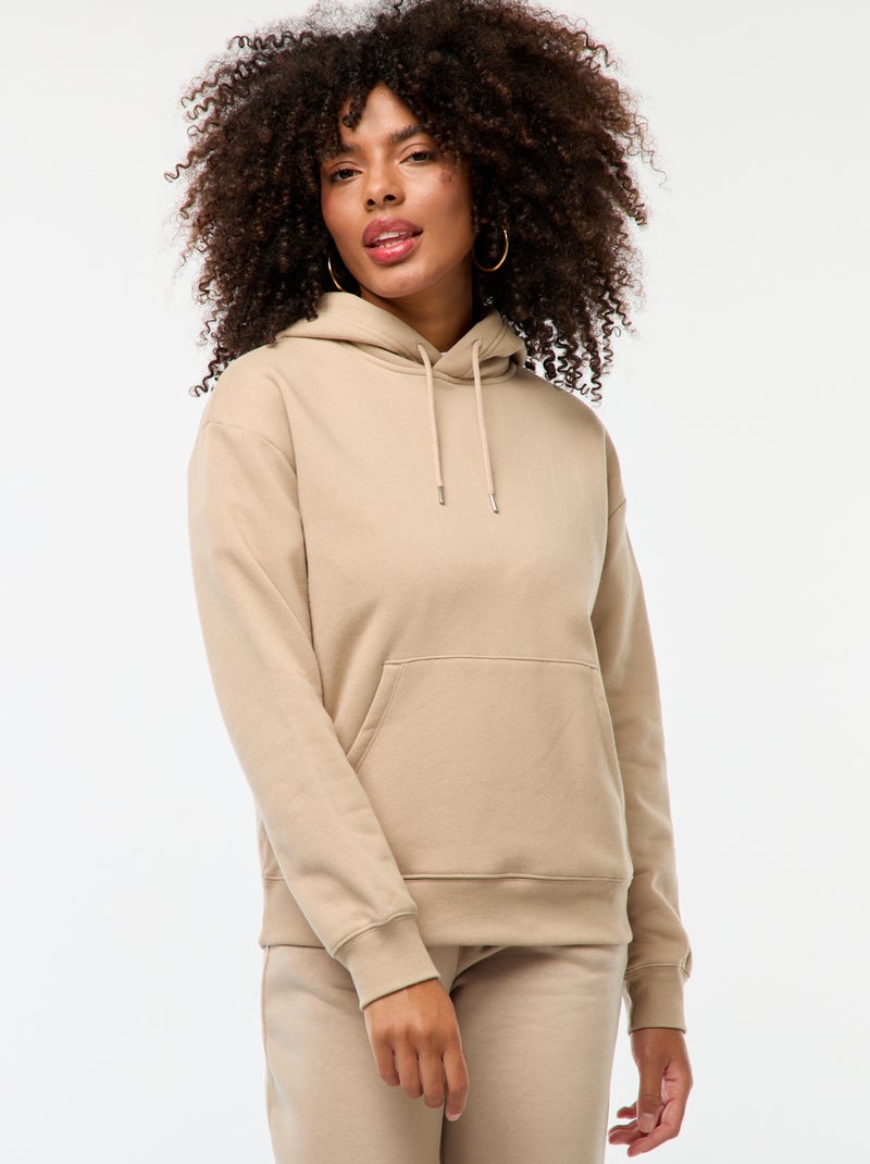 Felpa con cappuccio tinta unita beige - Kiabi