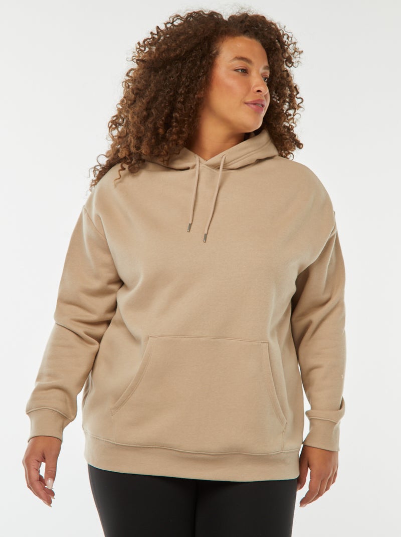 Felpa con cappuccio tinta unita beige - Kiabi