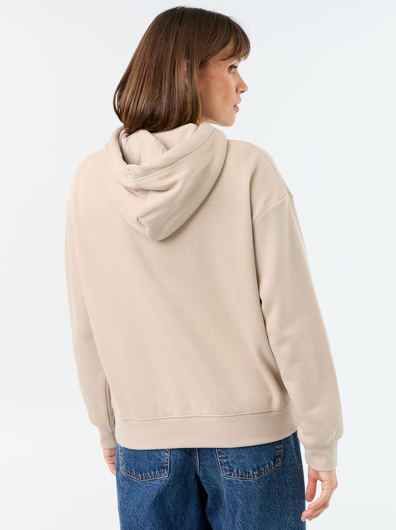 Felpa con cappuccio tinta unita con tasca a marsupio Beige - Kiabi