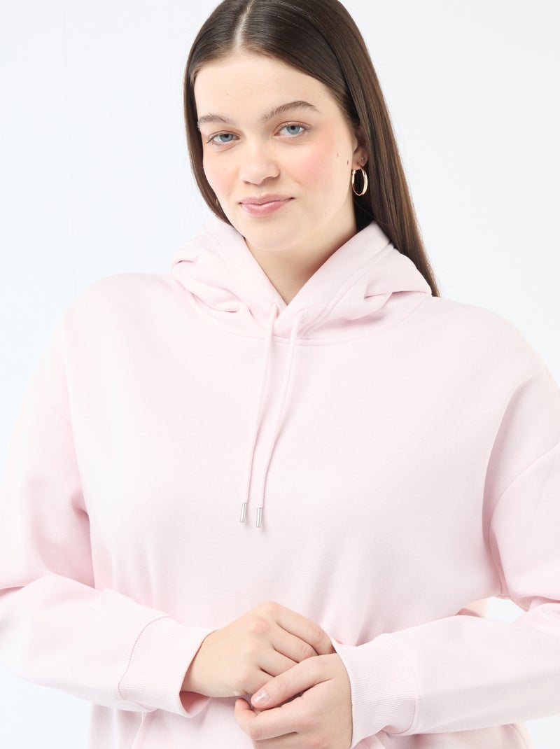 Felpa con cappuccio tinta unita con tasca a marsupio Rosa - Kiabi