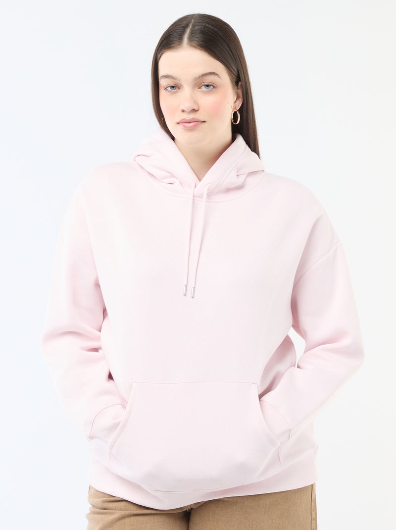 Felpa con cappuccio tinta unita con tasca a marsupio Rosa - Kiabi