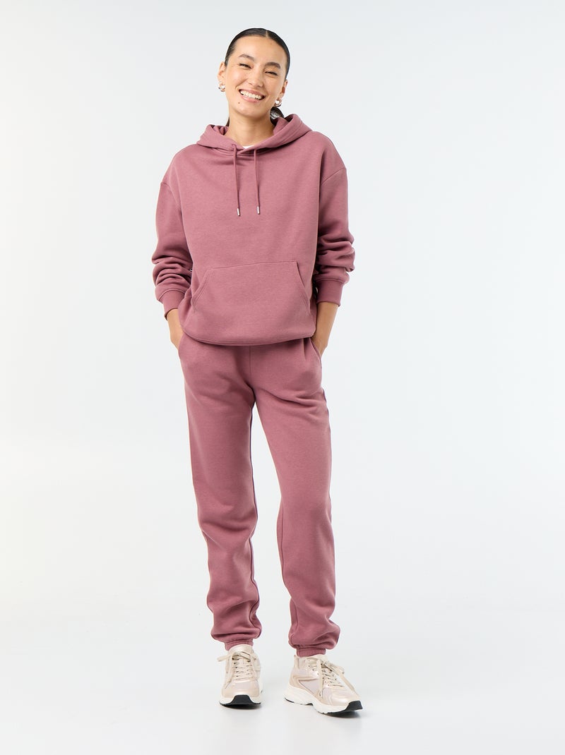 Felpa con cappuccio tinta unita e tasca a marsupio Rosa - Kiabi