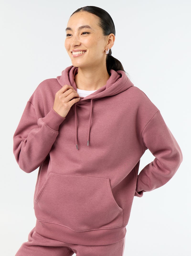 Felpa con cappuccio tinta unita e tasca a marsupio Rosa - Kiabi
