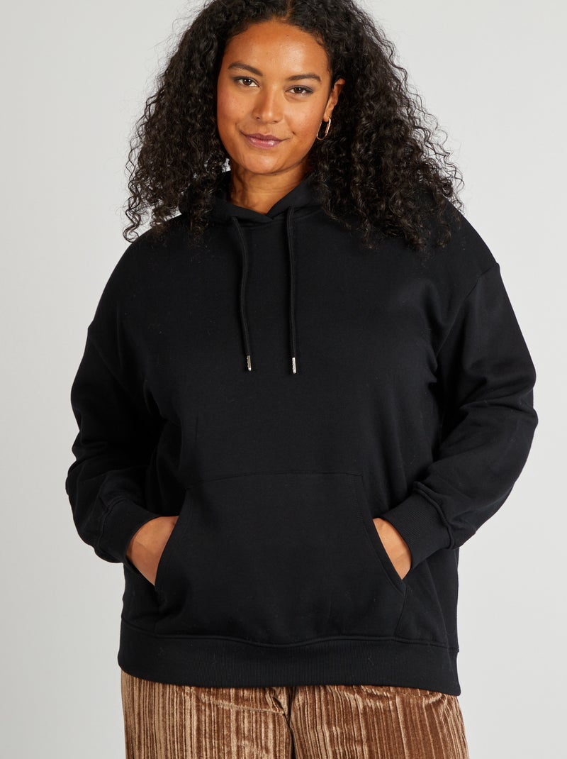 Felpa con cappuccio tinta unita nero - Kiabi