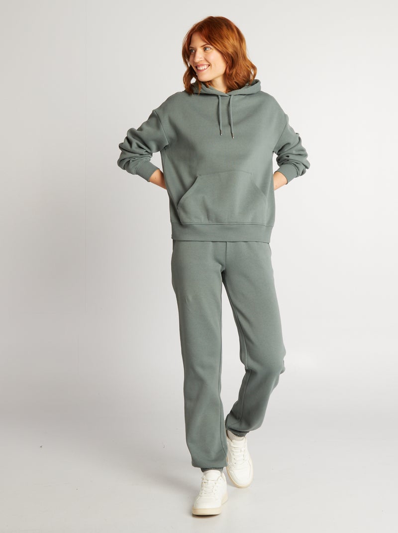 Felpa con cappuccio tinta unita VERDE - Kiabi