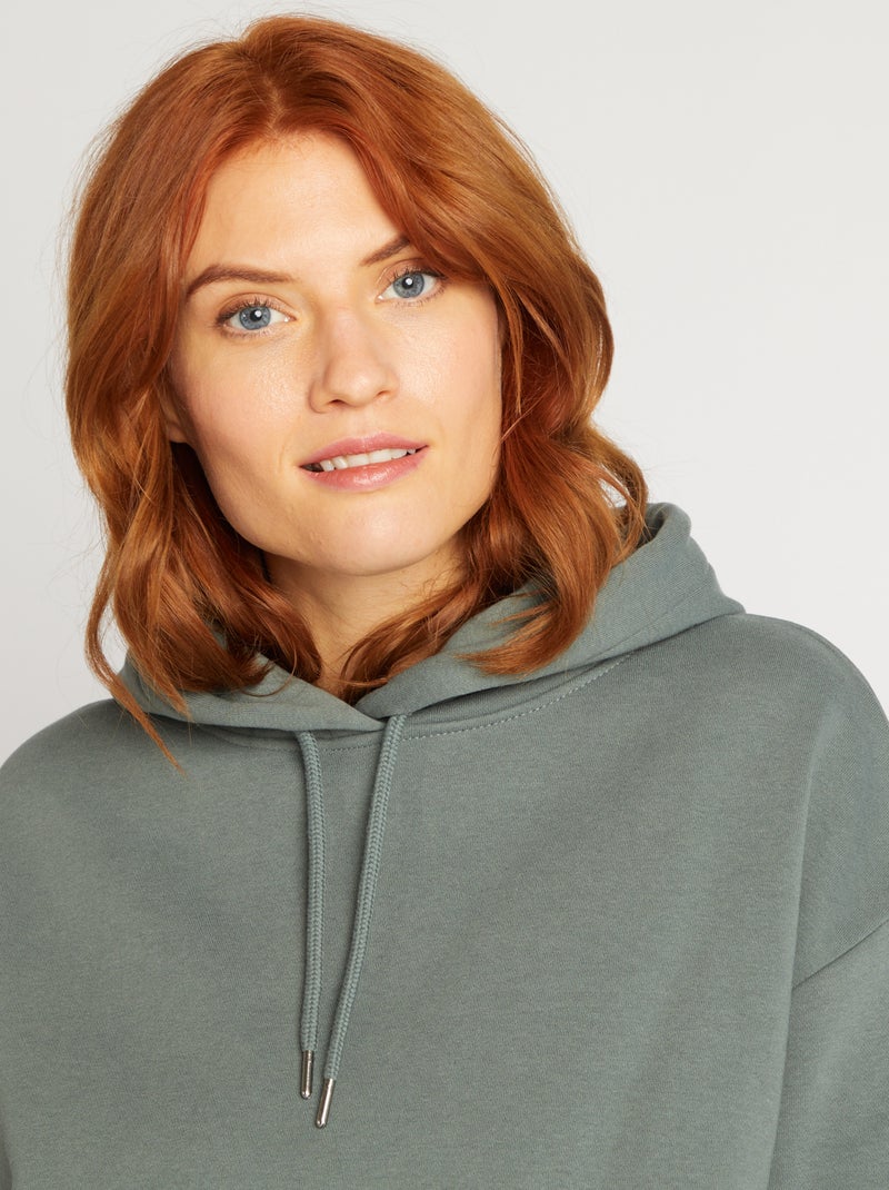 Felpa con cappuccio tinta unita VERDE - Kiabi