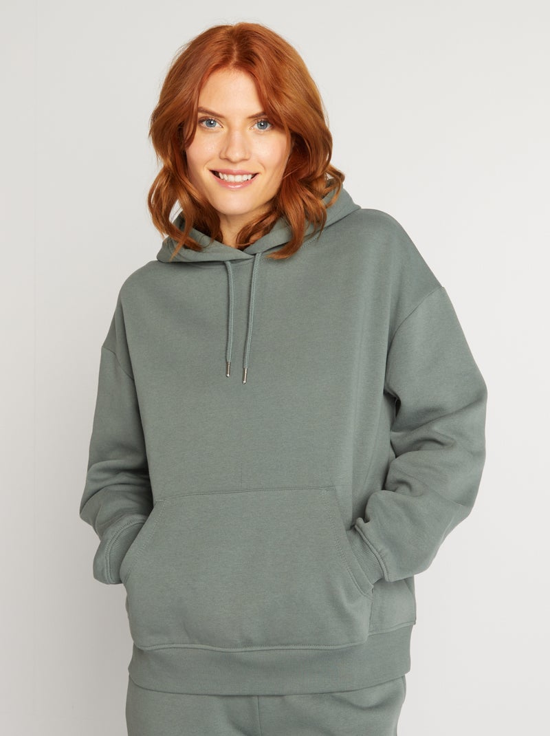 Felpa con cappuccio tinta unita VERDE - Kiabi