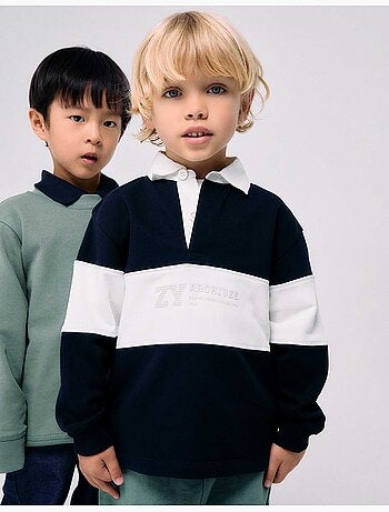 Felpa con colletto polo e colour block