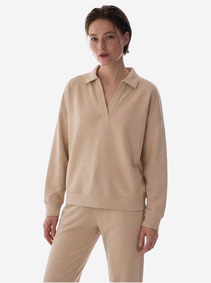 Felpa con colletto polo in modal penti Beige argilla - Kiabi