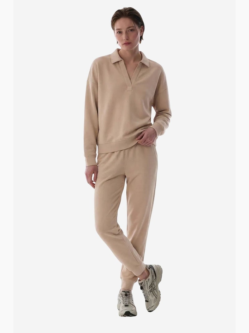 Felpa con colletto polo in modal penti Beige argilla - Kiabi