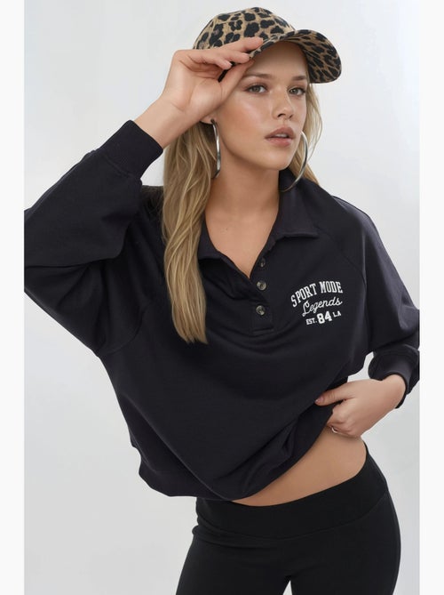 Felpa con colletto polo, maniche lunghe e vestibilità relaxed busem - Kiabi Felpa con colletto polo, maniche lunghe e vestibilità relaxed busem - Kiabi