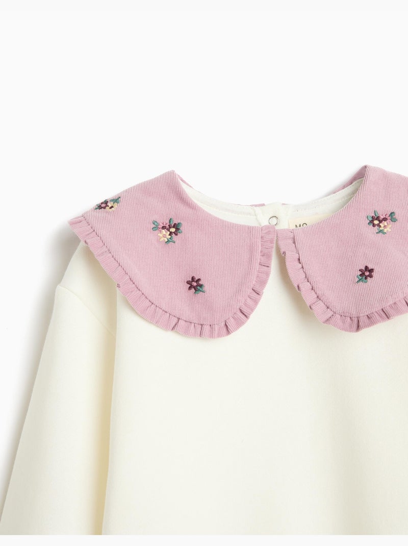 Felpa con colletto ricamato, mo fashion Bianco - Kiabi