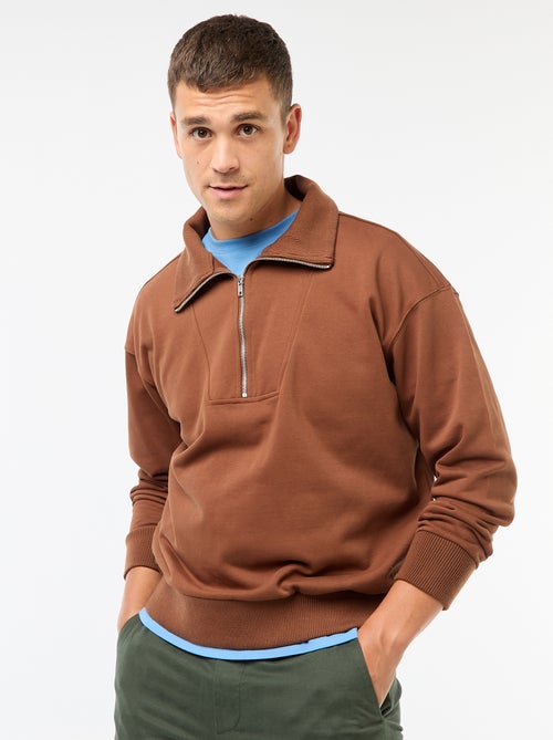 Felpa con collo a camionista zippato in cotone - Kiabi