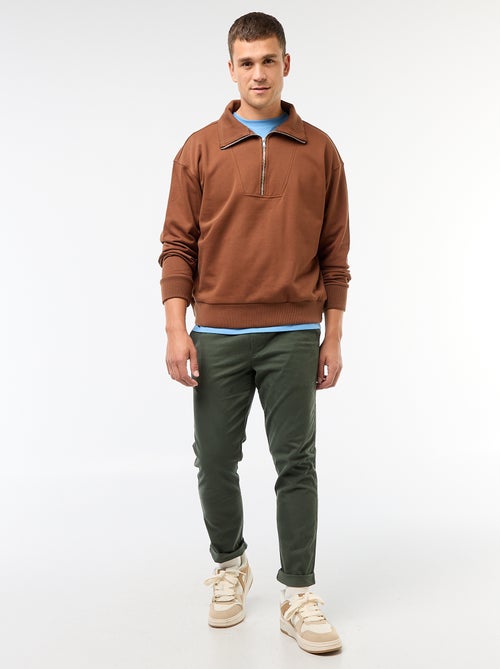 Felpa con collo a camionista zippato in cotone - Kiabi