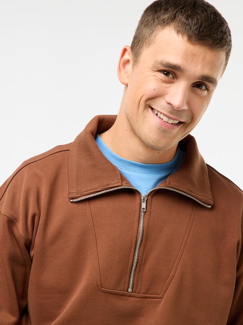 Felpa con collo a camionista zippato in cotone - Kiabi