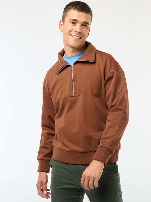 Felpa con collo a camionista zippato in cotone - Kiabi