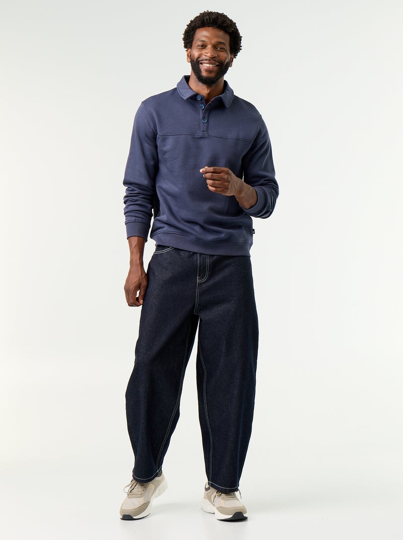 Felpa con collo a polo Blu - Kiabi