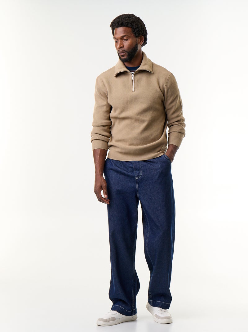 Felpa con collo alto e zip Beige - Kiabi