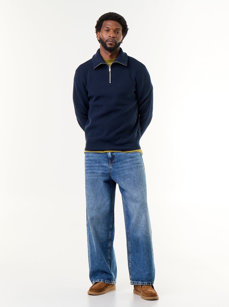 Felpa con collo alto e zip Blu - Kiabi