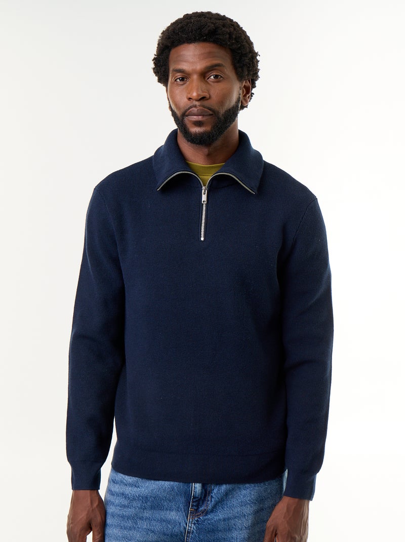 Felpa con collo alto e zip Blu - Kiabi