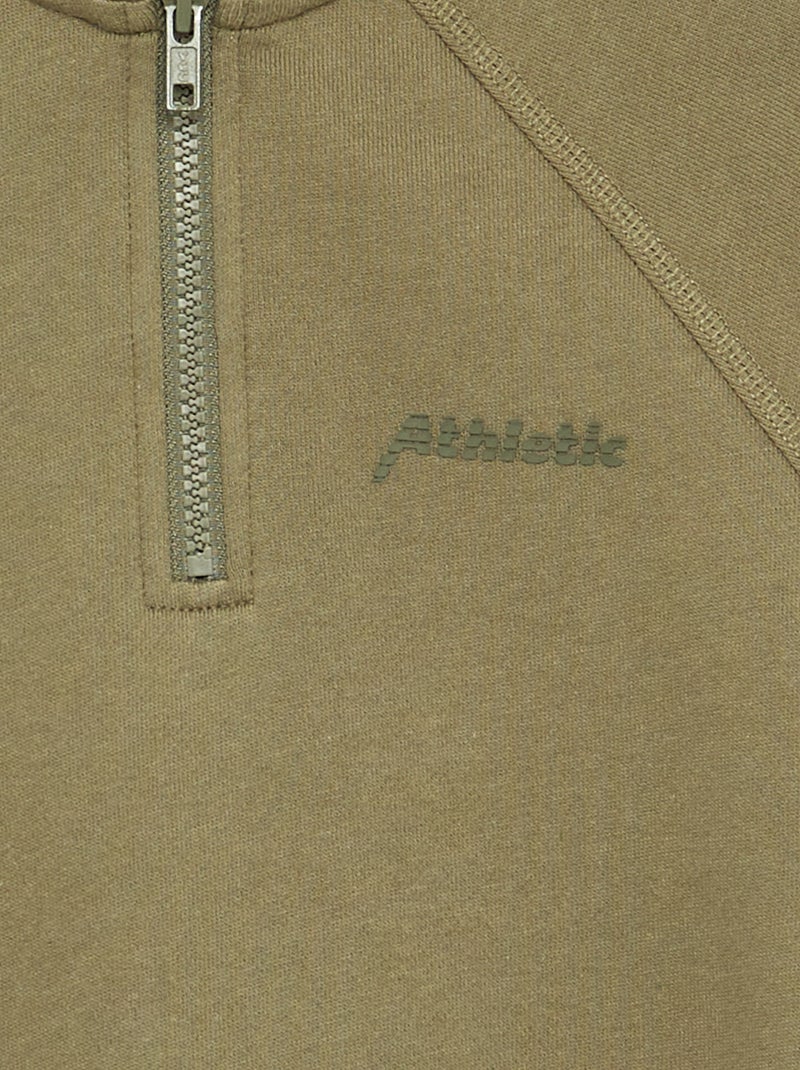 Felpa con collo alto e zip Kaki - Kiabi