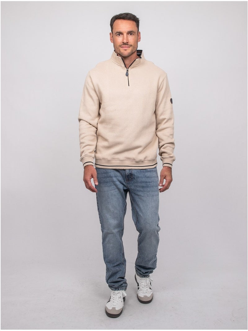 Felpa con collo alto e zip wirubon Beige - Kiabi