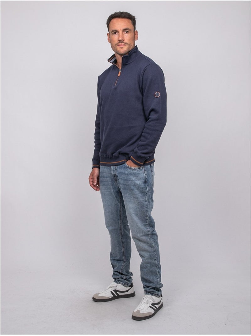 Felpa con collo alto e zip wirubon Blu marino - Kiabi