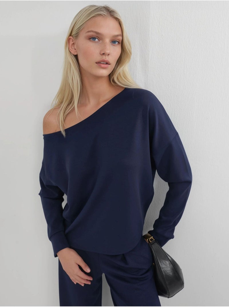Felpa con collo asimmetrico e vestibilità relaxed busem Blu marino - Kiabi