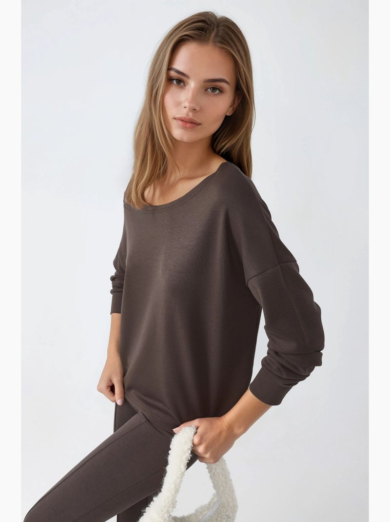 Felpa con collo asimmetrico e vestibilità relaxed busem Marrone scuro - Kiabi